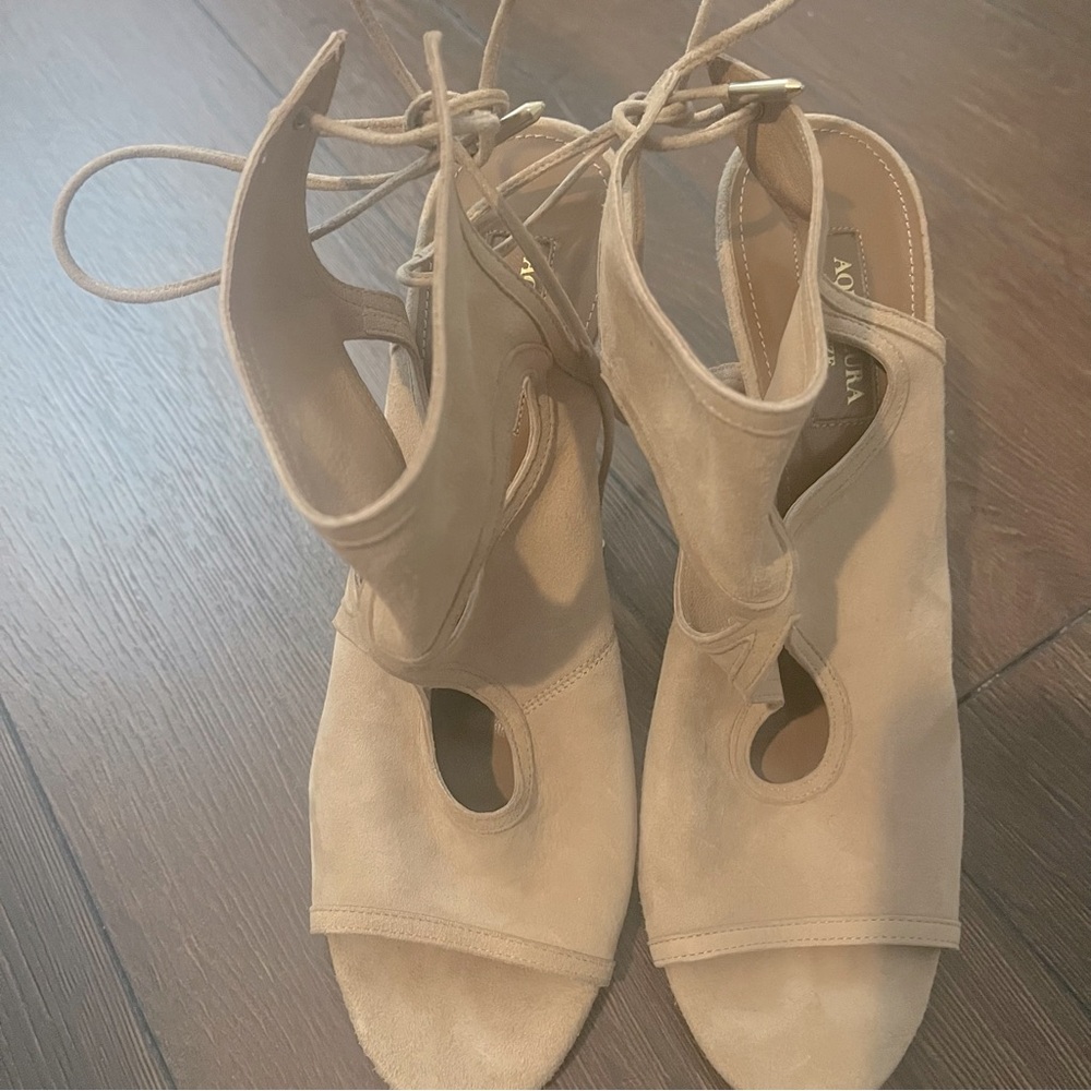 Aquazzura Suede Tan Sandals with Ankle Strap 9 - Picture 3 of 7